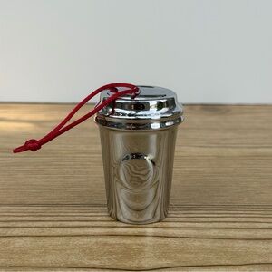 Starbucks Holiday 2014 Christmas Tree Ornament Mini Silver Metallic To Go Cup